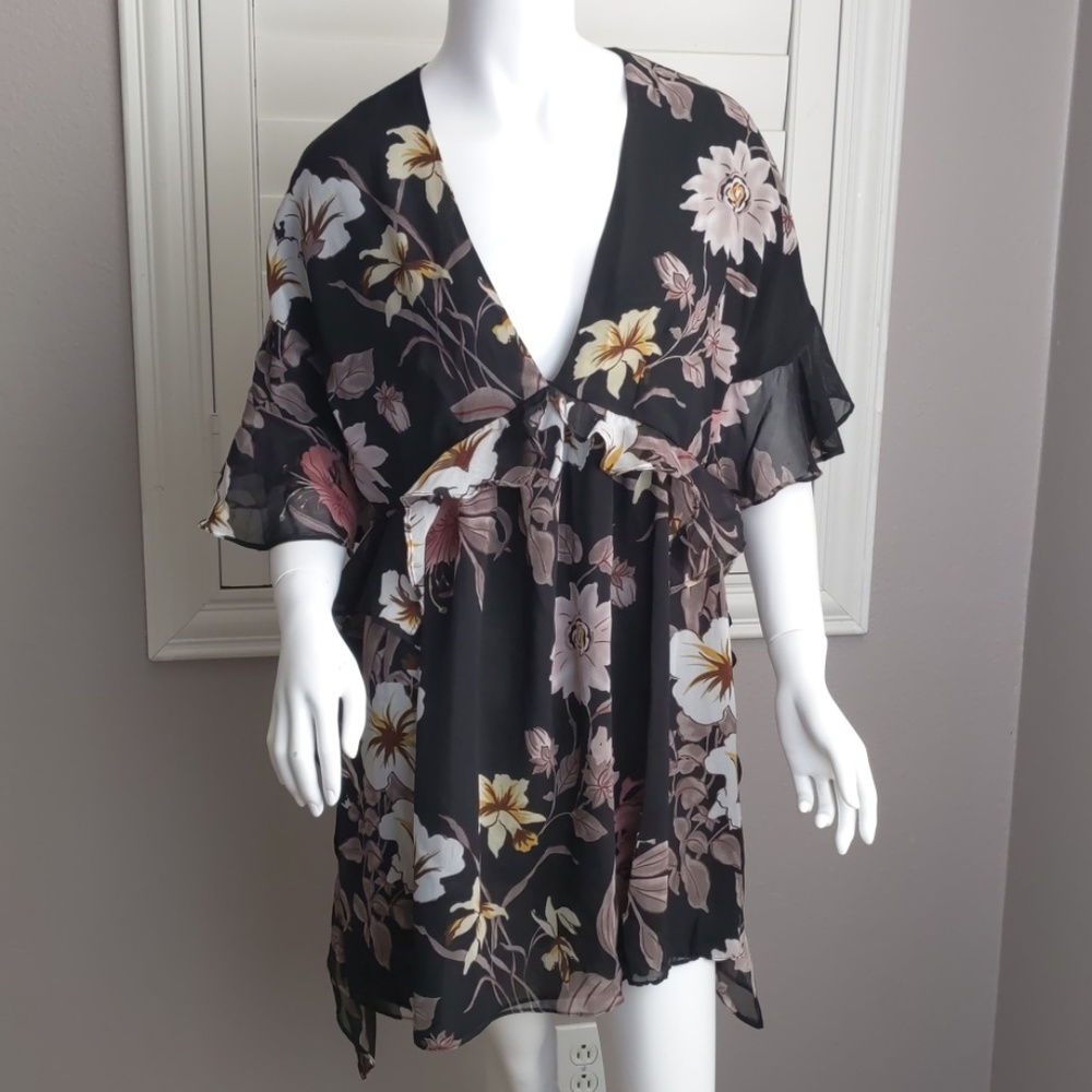 Olivaceous Floral Babydoll Mini Dress w/ Ruffle